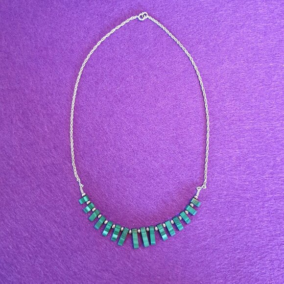 Elegant Vintage Native American Sterling Natural Malachite Statement Necklace - Picture 4 of 11